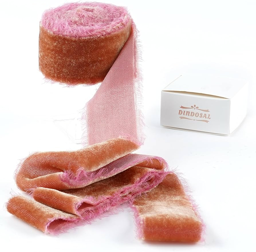 Terracotta Silk Velvet Ribbon - 1.5 Inch Frayed Edge Rustic Style Fringe Gift Ribbon - 3 Yards | Amazon (US)