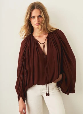 Brown Balloon Hem Blouse | Mint Velvet