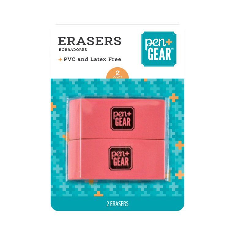 Pen+Gear Pink Eraser, 2 Count Packed in Blister Pack, Beveled Edges - Walmart.com | Walmart (US)