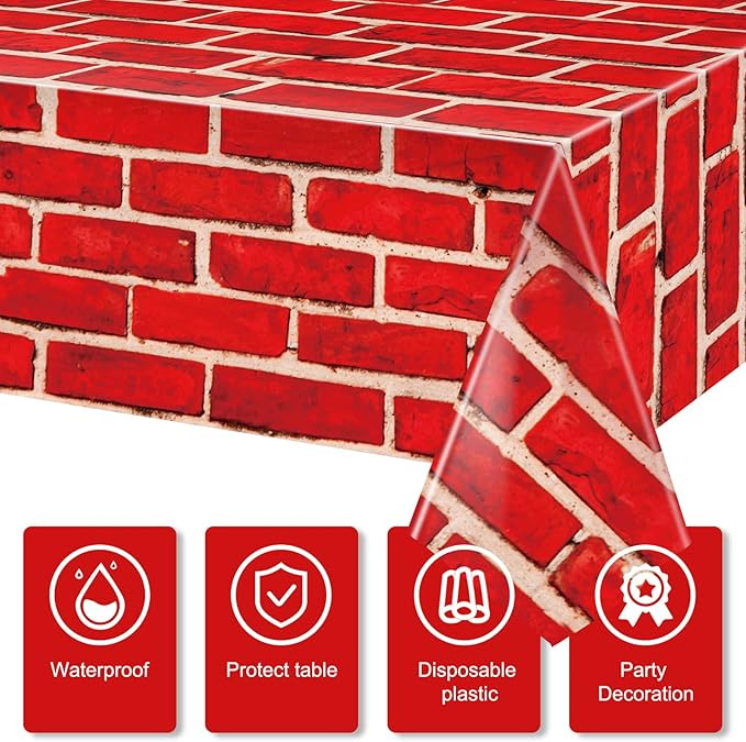 3 Pieces Red Brick Tablecloths Brick Sheet Table Cover Brick Stone Wall Backdrop for Christmas Ho... | Amazon (US)