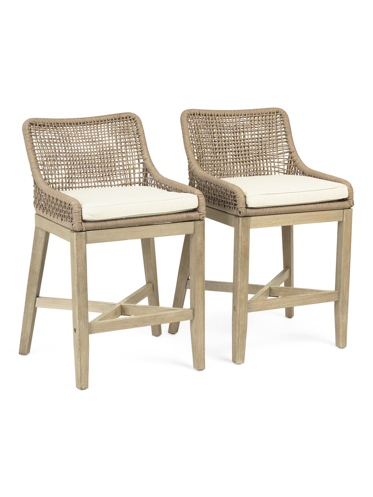 Set Of 2 37in Indoor Outdoor Grid Weave Rope Counter Stools | Marshalls