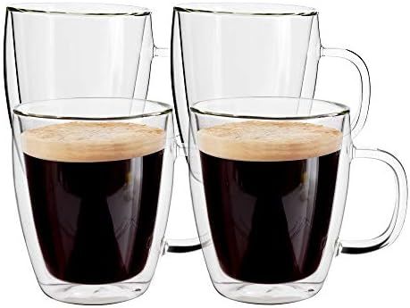 Yuncang Glass Coffee Mugs 4 Pack ,16 oz(500 ml),Double Wall Insulated Glass Mugs Cups with Handle... | Amazon (US)