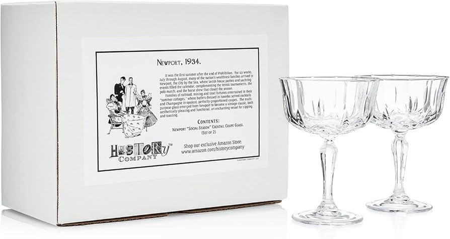 HISTORY COMPANY Newport “Social Season” Crystal Cocktail Coupe Glass 2-Piece Set (Gift Box Co... | Amazon (US)