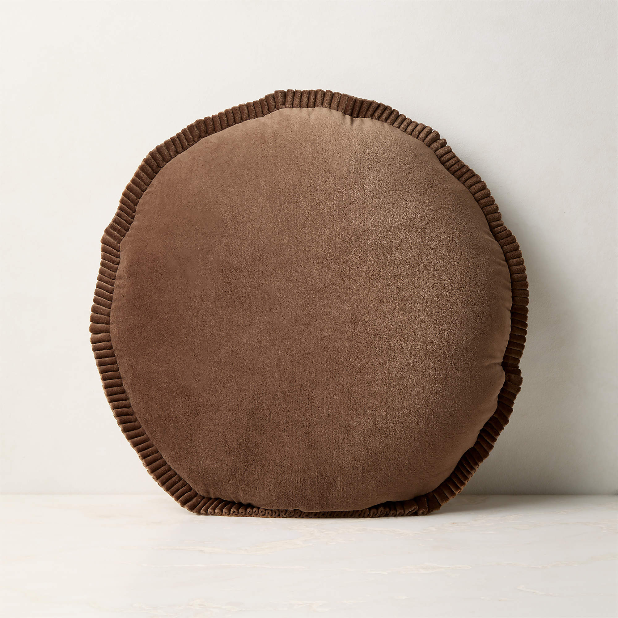 Elise Tobacco Brown Velvet Round Throw Pillow 18" + Reviews | CB2 | CB2