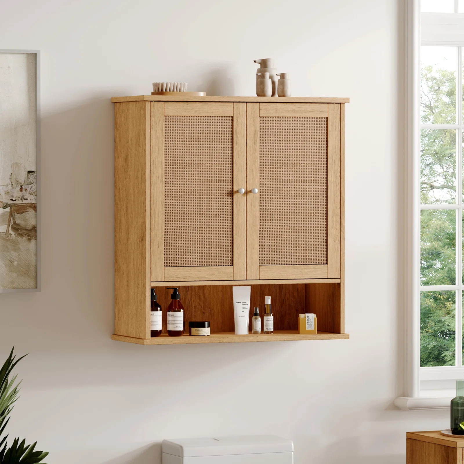 Bay Isle Home™ Ahsiah Reettic Rattan Two Door Wall Cabinet, Wooden Medicine Cabinet, Wall Mount... | Wayfair North America