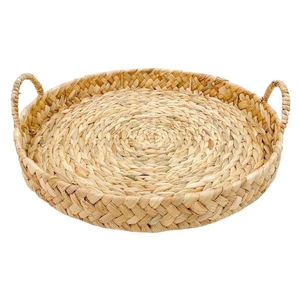 Round Natural Wicker Woven Decorative Tray, Large | At Home