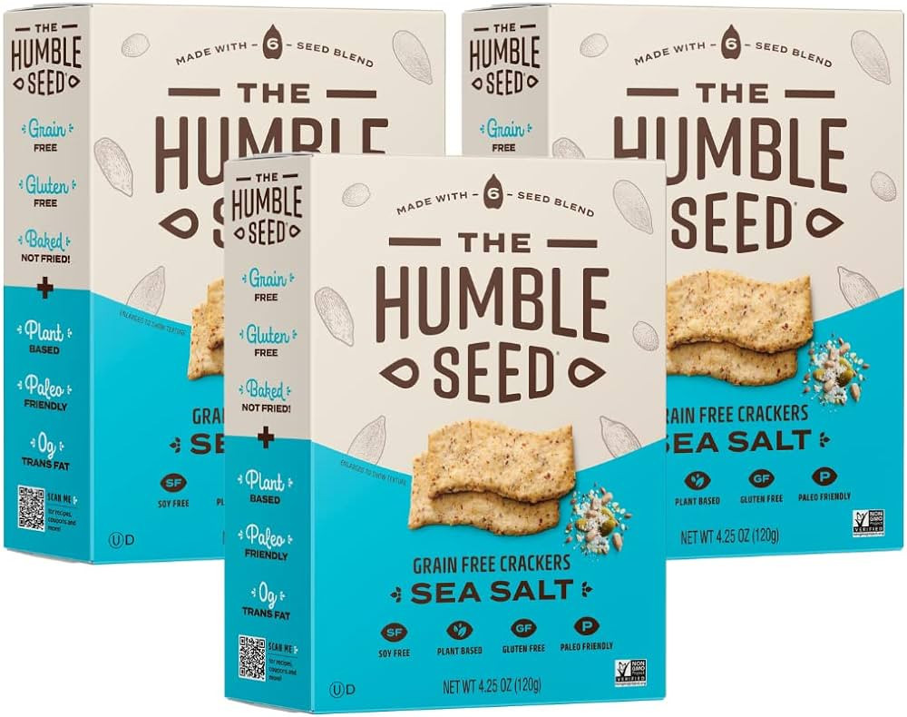 The Humble Seed Grain Free Crackers | Sea Salt, 4.25 oz per box, Pack of 3 | Gluten Free, Plant B... | Amazon (US)