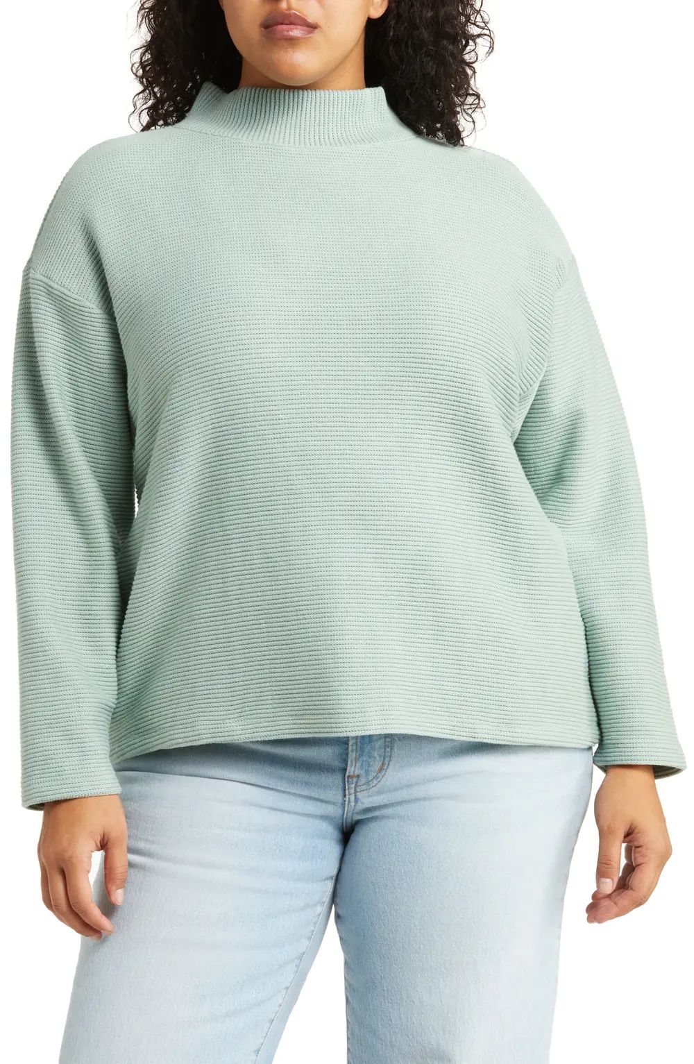 Madewell Mock Neck Horizontal Rib Sweater, Size 3X in Frosted Sage at Nordstrom | Nordstrom Canada