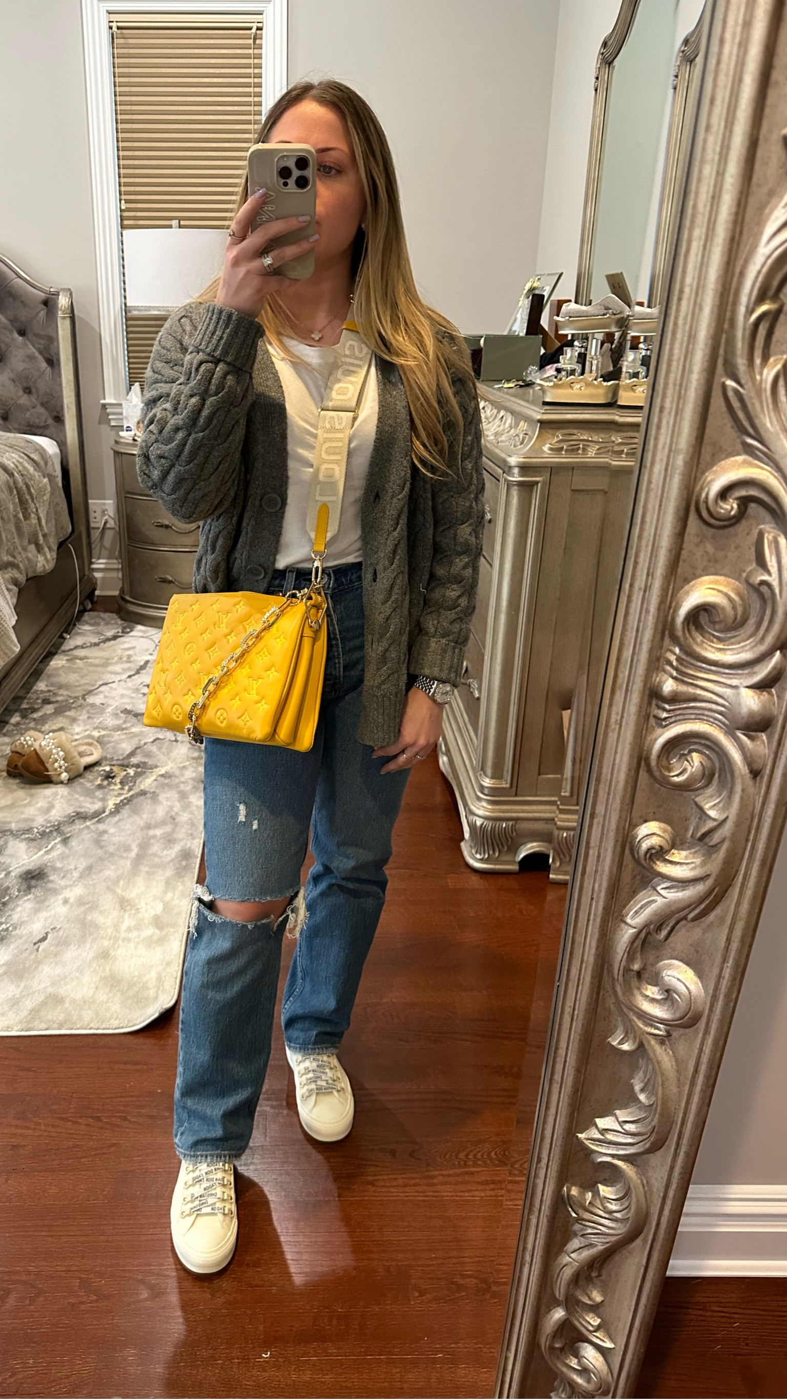Almost Spring, adding a pop of color in my bag. My cardigan is Joie but I linked more affordable options , tshirt and jeans Abercrombie (i sized 1 size down to a 24 in this style)

#LTKFind #LTKSeasonal #LTKsalealert