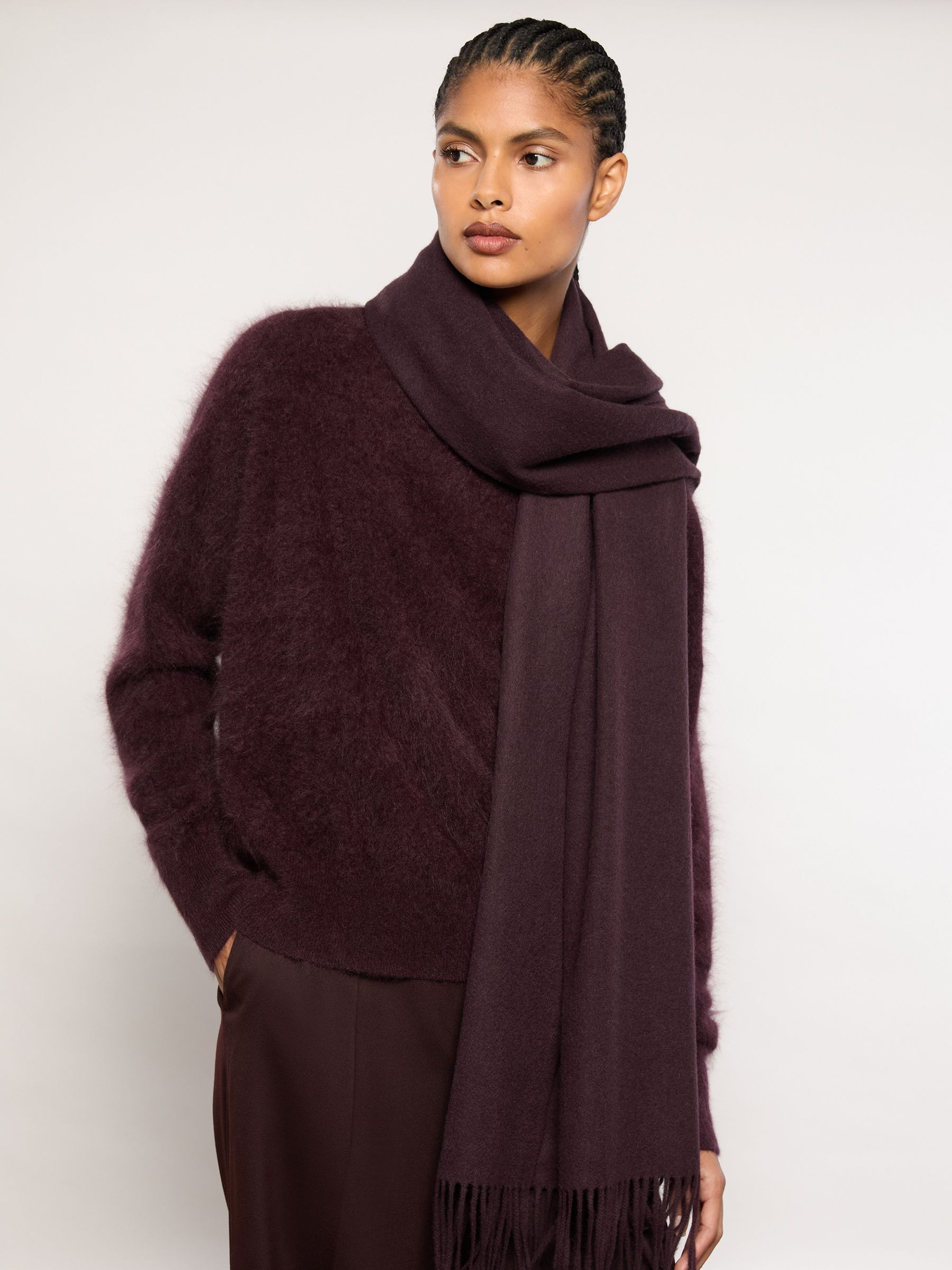 Reiss Wool-Cashmere Scarf in Burgundy - REISS | Reiss UK