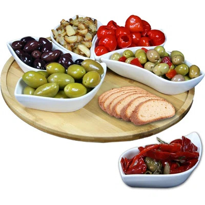 Elama Modern 13.5in 7pc Lazy Susan Appetizer and Condiment Server Set, 6 Design with Bamboo Tray | Wayfair North America