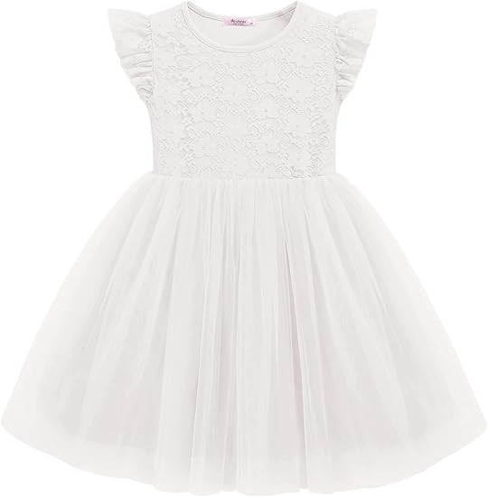 Arshiner Toddler Lace Tutu Dresses Ruffle Sleeve 3 Layers Tulle Flower Wedding Birthday Summer Li... | Amazon (US)
