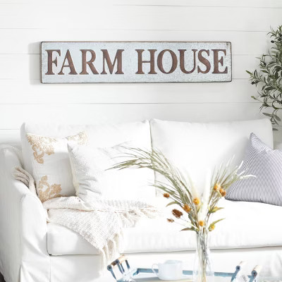 Farmhouse Metal Sign Wall decor Brown/Blue - Olivia & May | Target