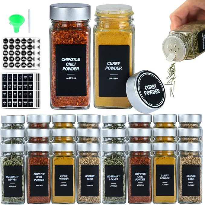 36 Glass Storage Jars- Spice Jars with Label-4oz Spice Containers with Shaker Lids，Silvery Lids... | Amazon (US)
