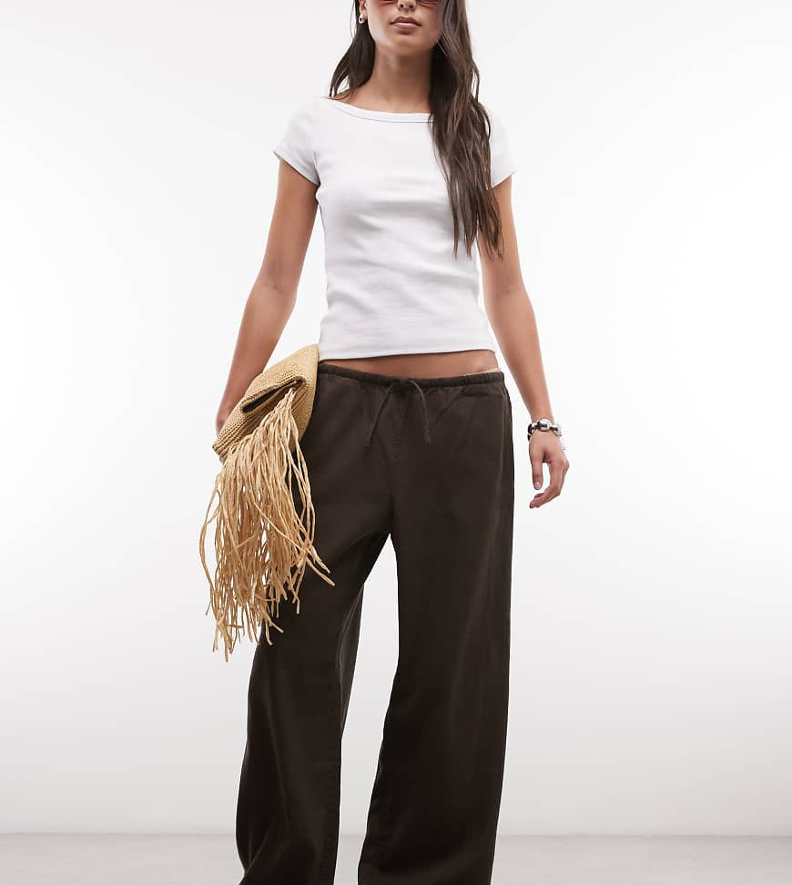 Weekday pull on linen mix wide leg pants in chocolate brown | ASOS (Global)
