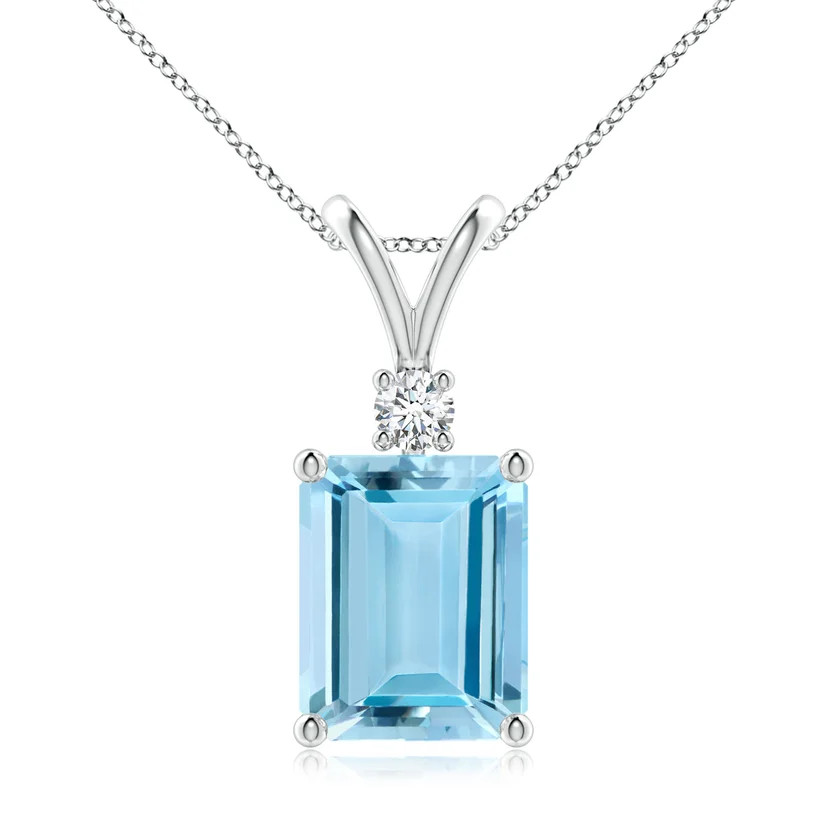 Emerald-Cut Aquamarine Solitaire Pendant with Diamond | Angara Inc.