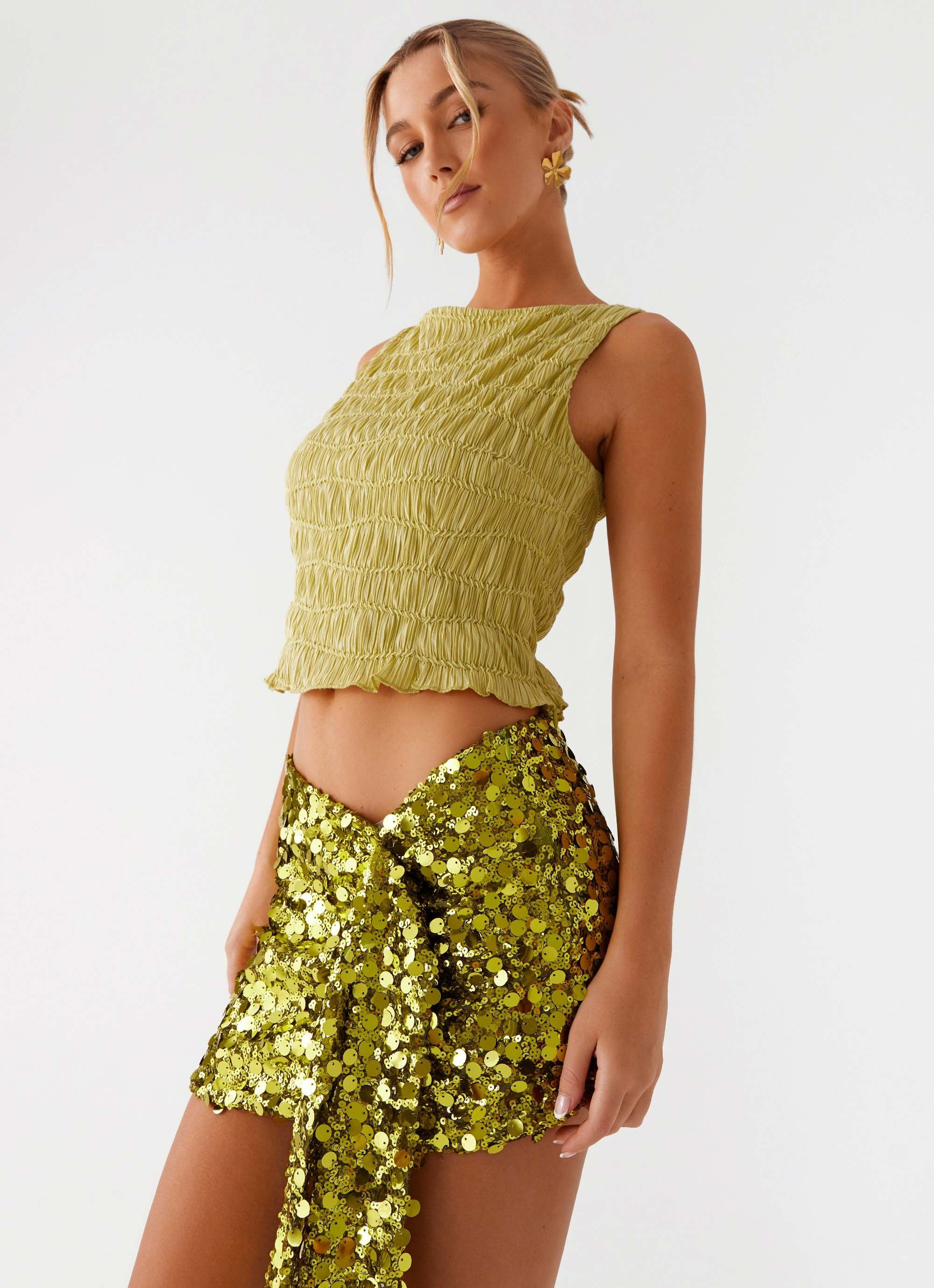 Lights On Sequin Mini Skirt - Olive | Peppermayo (Global)