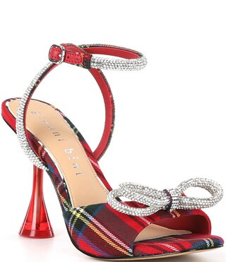 Haydn Plaid Rhinestone Bow Ankle Strap Dress Heels | Dillard's