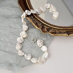 Pearl Choker Necklace for Women Boho Beaded Statement Necklace with Black White Large Freshwater ... | Amazon (US)