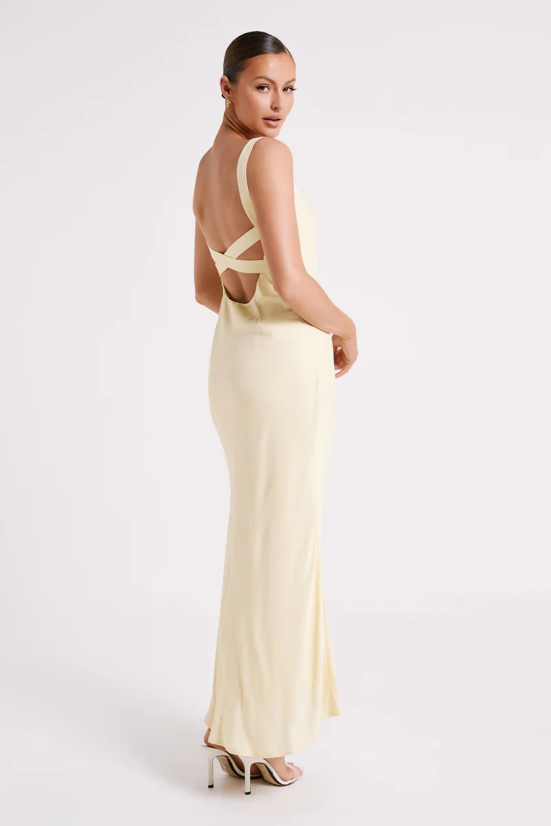 Ensley Satin Maxi Dress - Light Yellow | MESHKI US