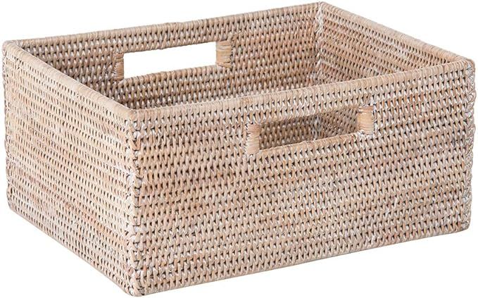 KOUBOO La Jolla Rattan Shelf Handles, Medium, White-Wash Storage Basket | Amazon (US)
