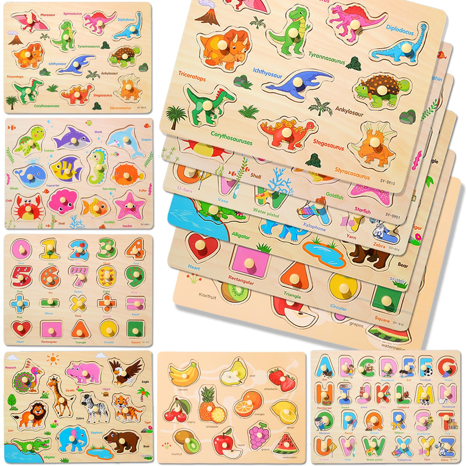 6PCS Toddler Wooden Peg Puzzle Toys for Age 2-4 3-5 Year Old Boys Girls,Educational Learning Sens... | Amazon (US)