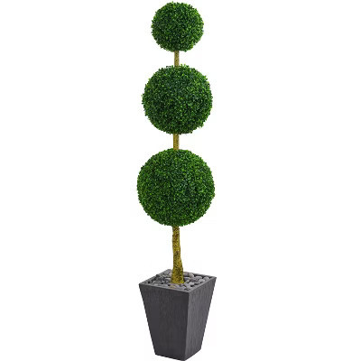 Nearly Natural 6-ft Boxwood Triple Ball Topiary Artificial Tree in Slate Planter UV Resistant (Indoor/Outdoor) | Target