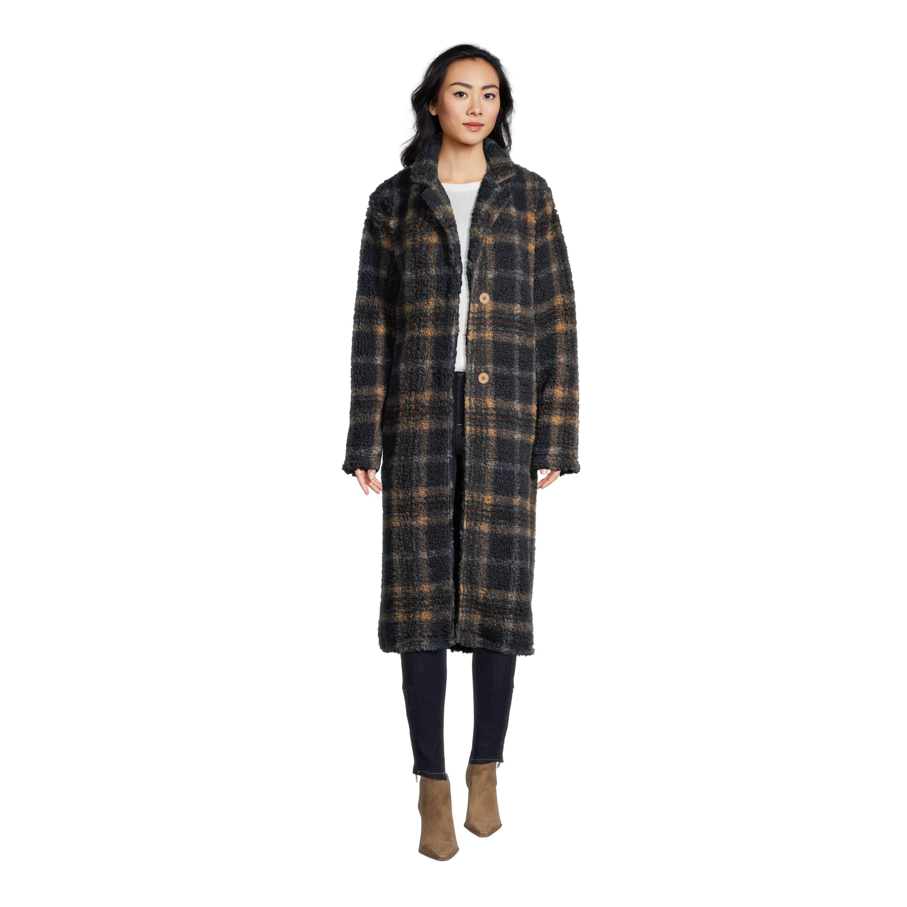 Navy and Camel Faux Sherpa Full Length Jacket with Pockets | World Market