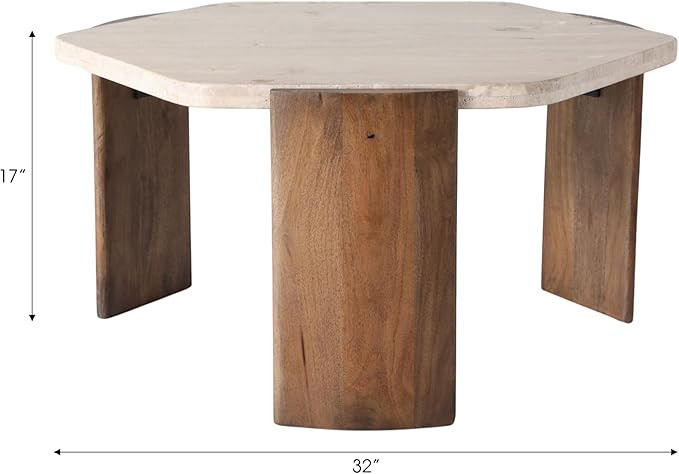 Coffee Table Sleek Octagon Design Stone & Mango Wood Modern Glam Style Home Office Bedroom Living... | Amazon (US)