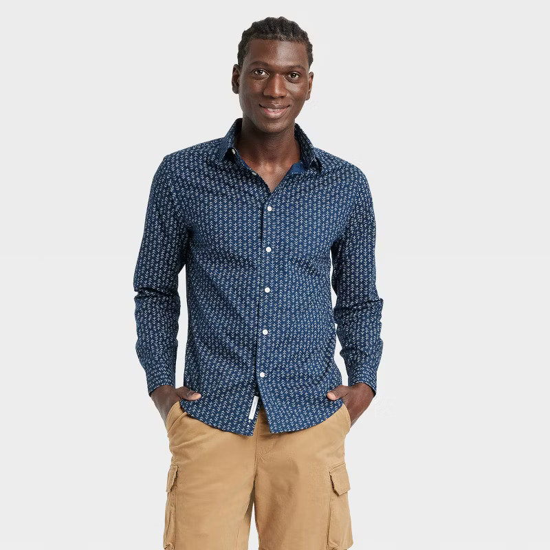 Men's Regular Fit Stretch Poplin Long Sleeve Button-Down Shirt - Goodfellow & Co™ | Target