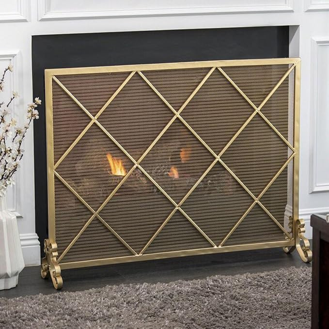 Modern Fireplace Screens Mesh Cover, Iron Decorative Fire Spark Guard Stand Alone, Living Room In... | Amazon (US)