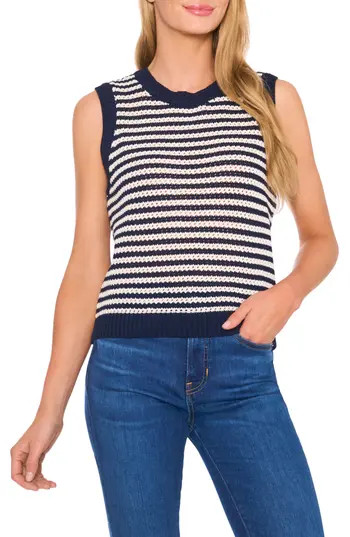 CeCe Stripe Open Stitch Sweater Vest in Classic Navy at Nordstrom Rack, Size X-Small | Nordstrom Rack