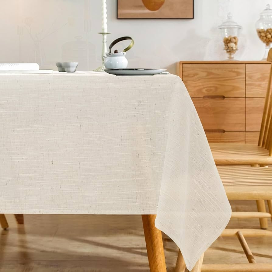 Natural Linen Textured Rectangle Tablecloth, Slubby Lightweight Table Cloth 60 x 102 Inch, Water ... | Amazon (US)