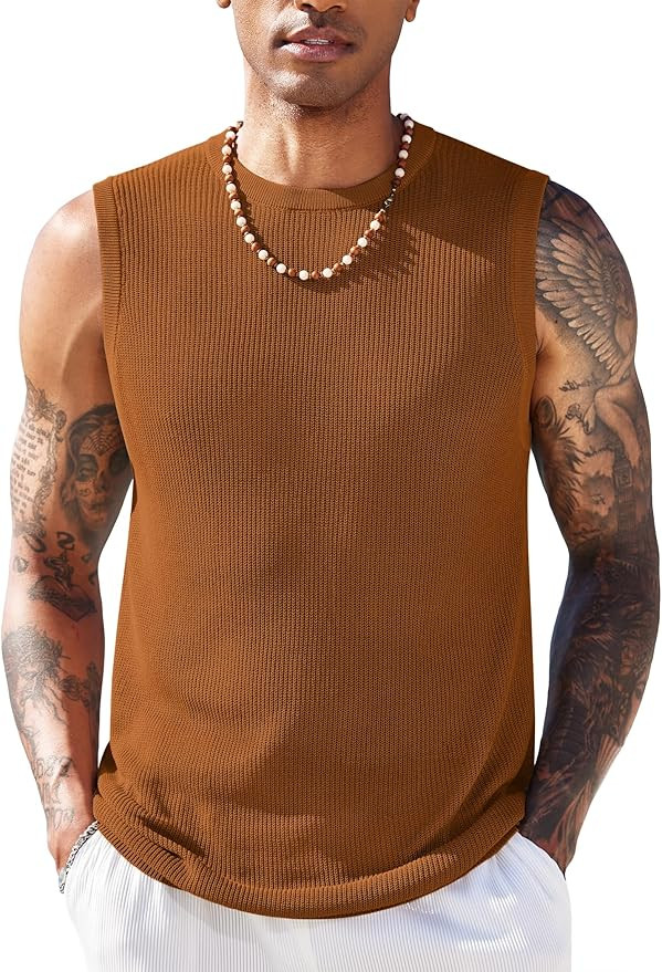 COOFANDY Mens Casual Knitted Tank Tops Crew Neck Sleeveless Muscle T Shirts Summer Beach Tops | Amazon (US)