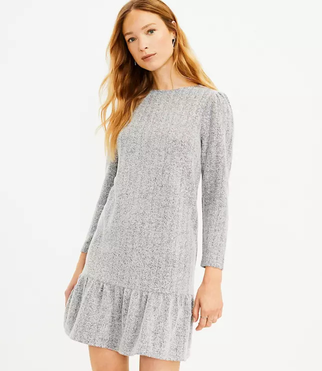 Herringbone Flounce Dress | LOFT