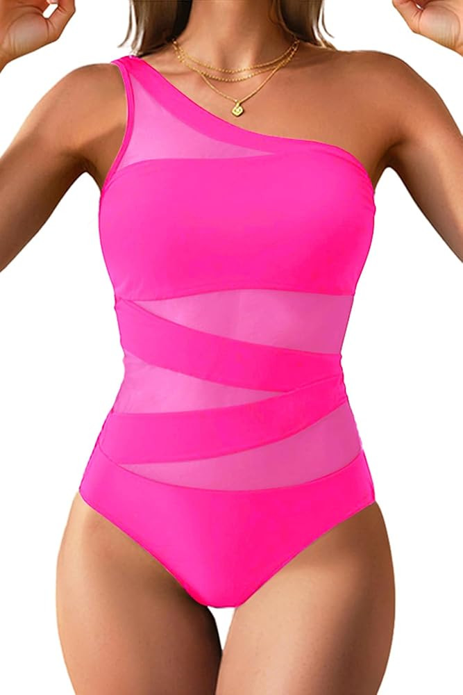 Tempt Me Women One Piece Swimsuit - One Shoulder Bathing Suits Sexy Cutout Mesh Swimwear | Amazon (US)