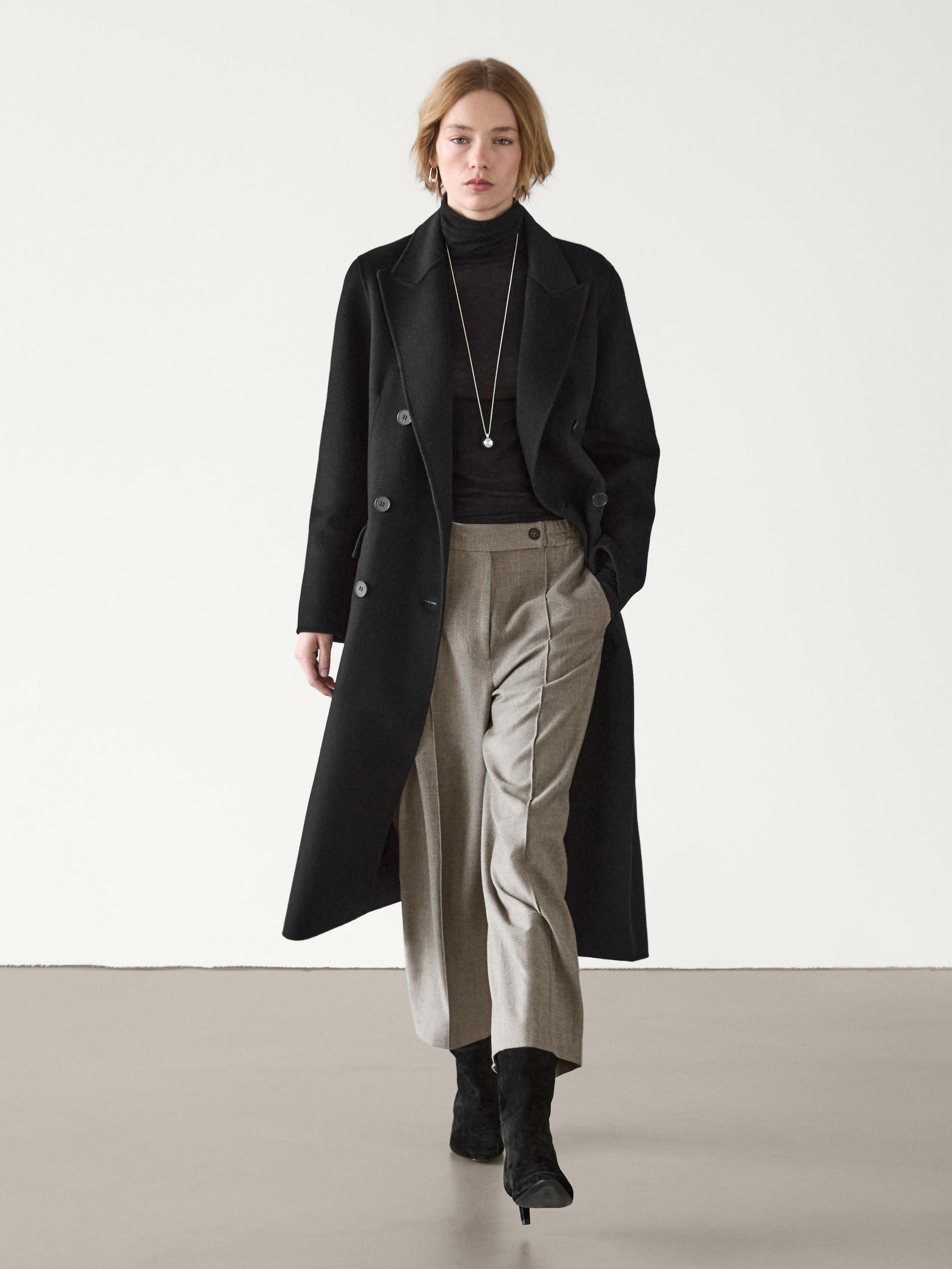 Long wool blend double-breasted coat | Massimo Dutti UK