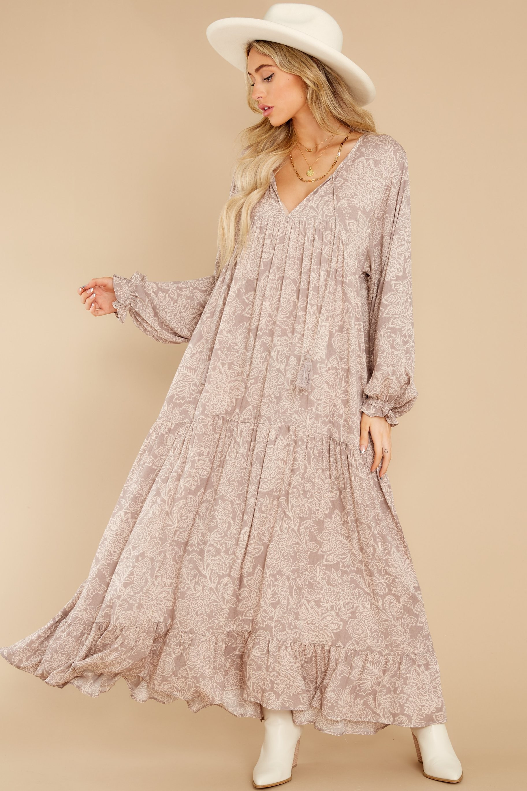 One In A Million Light Mauve Print Maxi Dress | Red Dress 