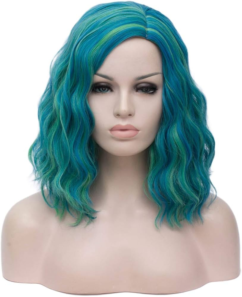 BERON Green and Blue Wigs for Women Girls Short Curly Wavy Hair Wig Two Tone Color 14" Body Wave ... | Amazon (US)