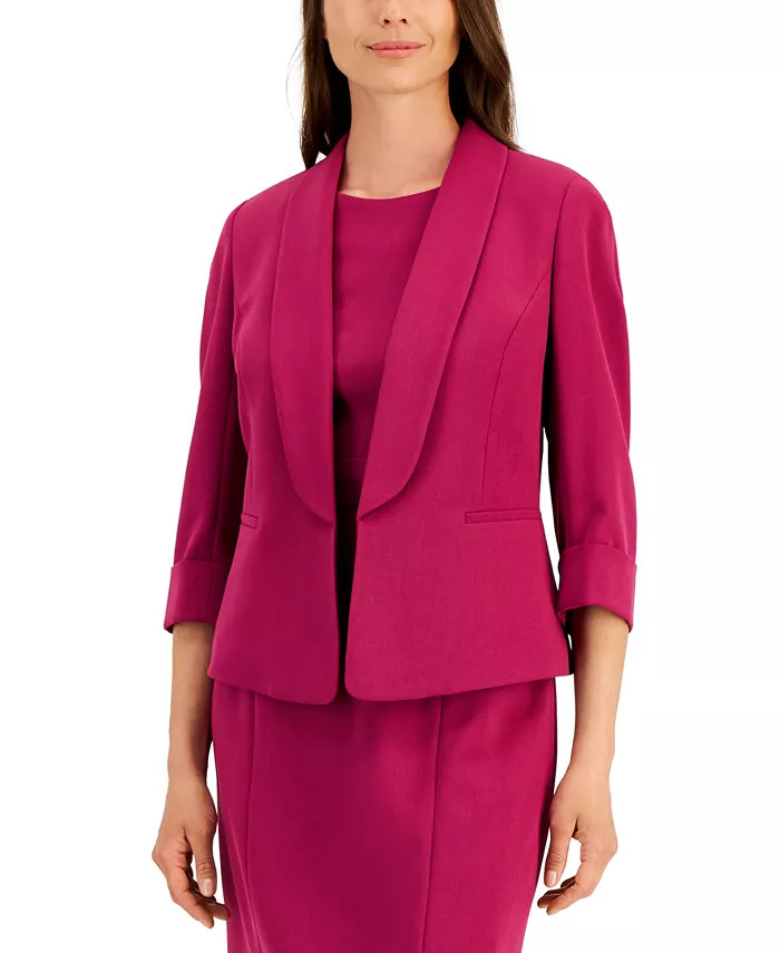 Kasper Petite Stretch Crepe Shawl-Collar Open-Front Blazer - Macy's | Macys (US)