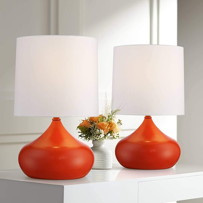 Mid Century Modern Contemporary Mini Accent Table Lamps 14 3/4" High Set of 2 Orange Steel Drople... | Amazon (US)