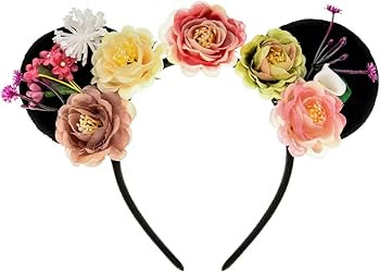 Flower Headpiece Black Mouse Ears Headband MM Floral Hair Hoop Halloween Park Women Adults Costum... | Amazon (US)