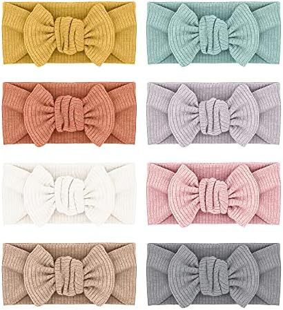 Pack of 8 Baby Girls Headbands With Baby Bows Hair Bow Stretchy knit Hairbands for Newborn Infant... | Amazon (US)