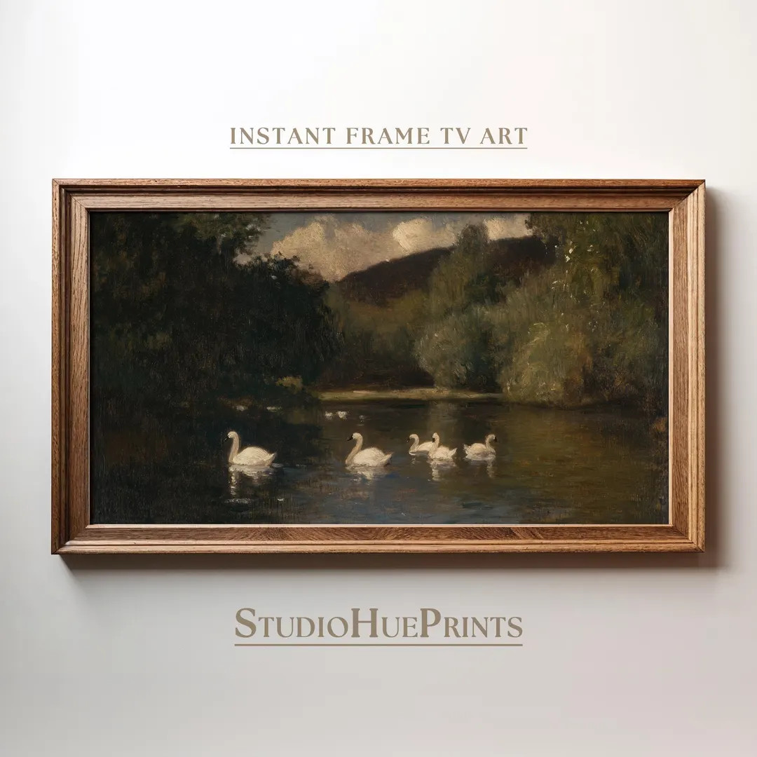 Swan Frame TV Art, Vintage Swan Oil Painting, Swan Lake TV Art, Frame TV Painting, Spring Frame T... | Etsy (US)