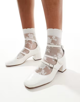 ASOS DESIGN Socco mid block heeled mary jane shoes in white | ASOS | ASOS (Global)