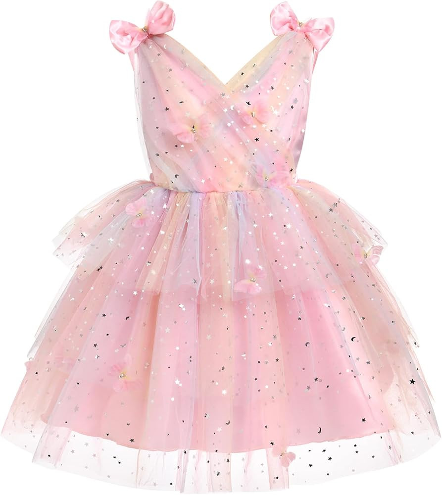 IMEKIS Toddler Girls Butterfly Birthday Dress Rainbow Tulle Formal Wedding Party Ruffle Tutu Dres... | Amazon (US)