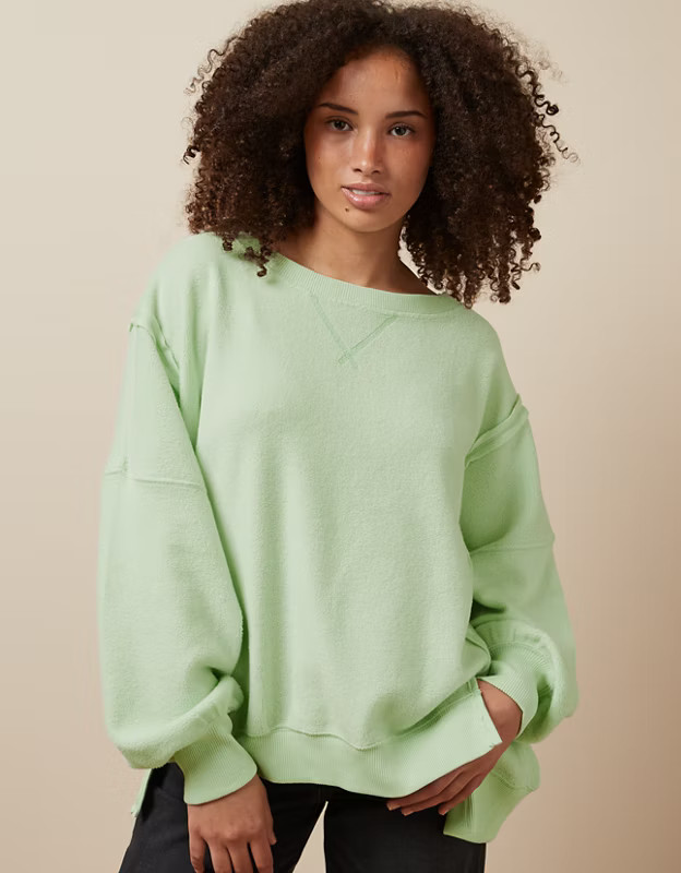 AE Oversized Big Hug Reverse Fleece Sweatshirt | American Eagle Outfitters (US & CA)