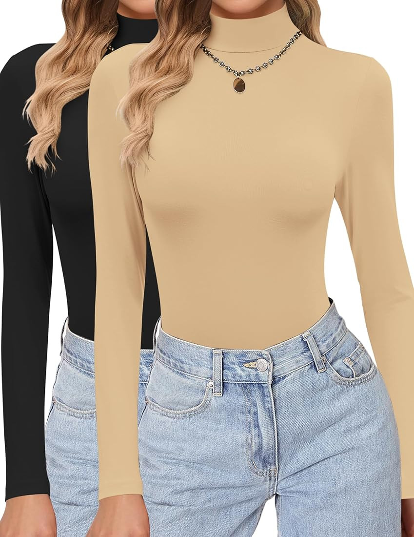 Ekouaer Women's Turtleneck Shirts Long Sleeve Soft Lightweight Fitted Mock Thermal Base Layer Top... | Amazon (US)