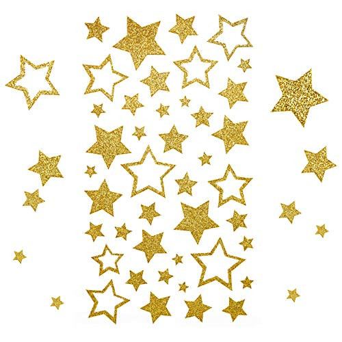 KESOTE 5 Sheets Glitter Gold Star Stickers, Self-Adhesive Assorted Star Labels for Handicrafts Christmas Decoration, Classroom Teacher Supplies | Amazon (US)