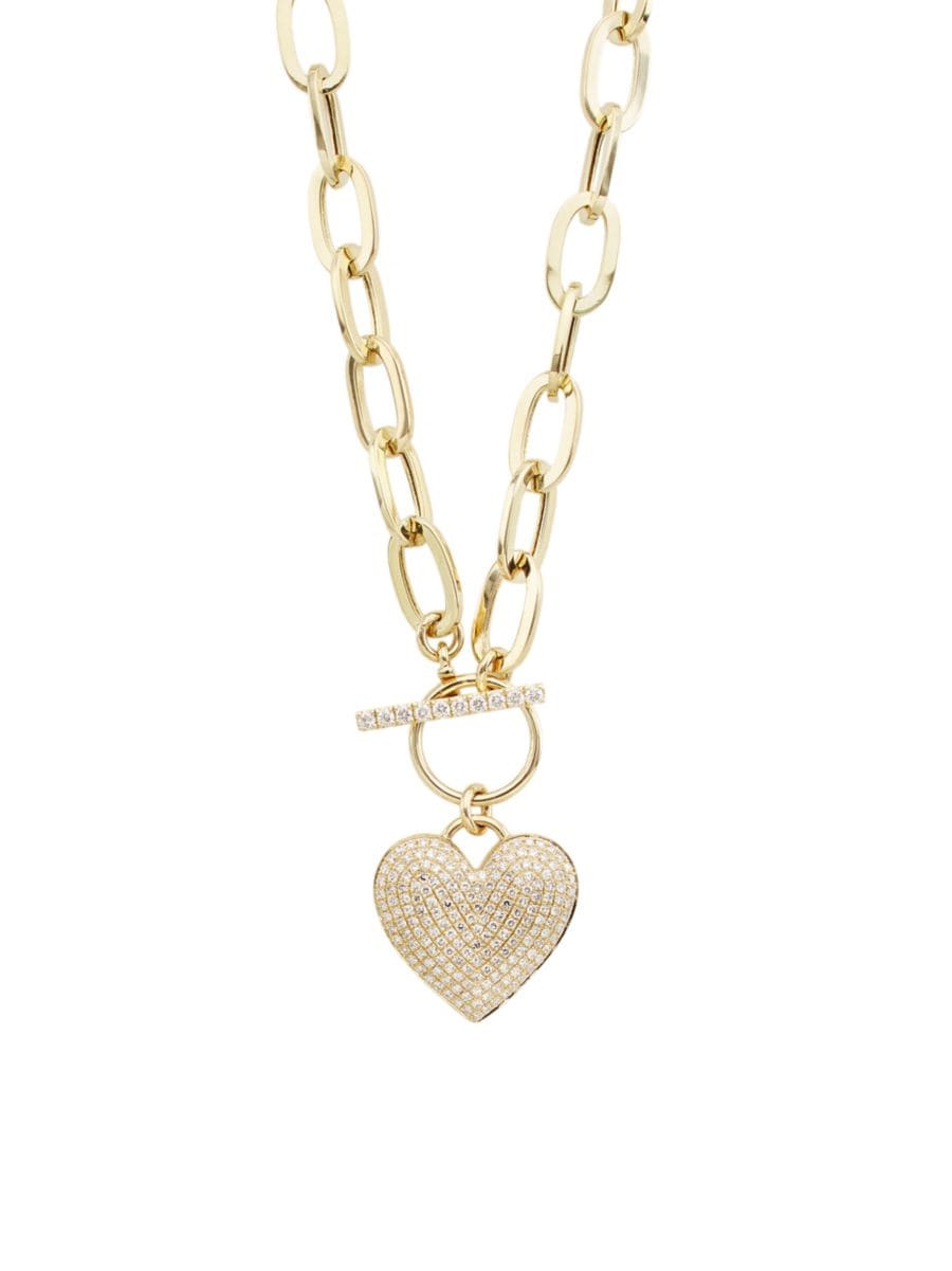 14K Yellow Gold & 0.5 TCW Diamond Heart Pendant Necklace | Saks Fifth Avenue